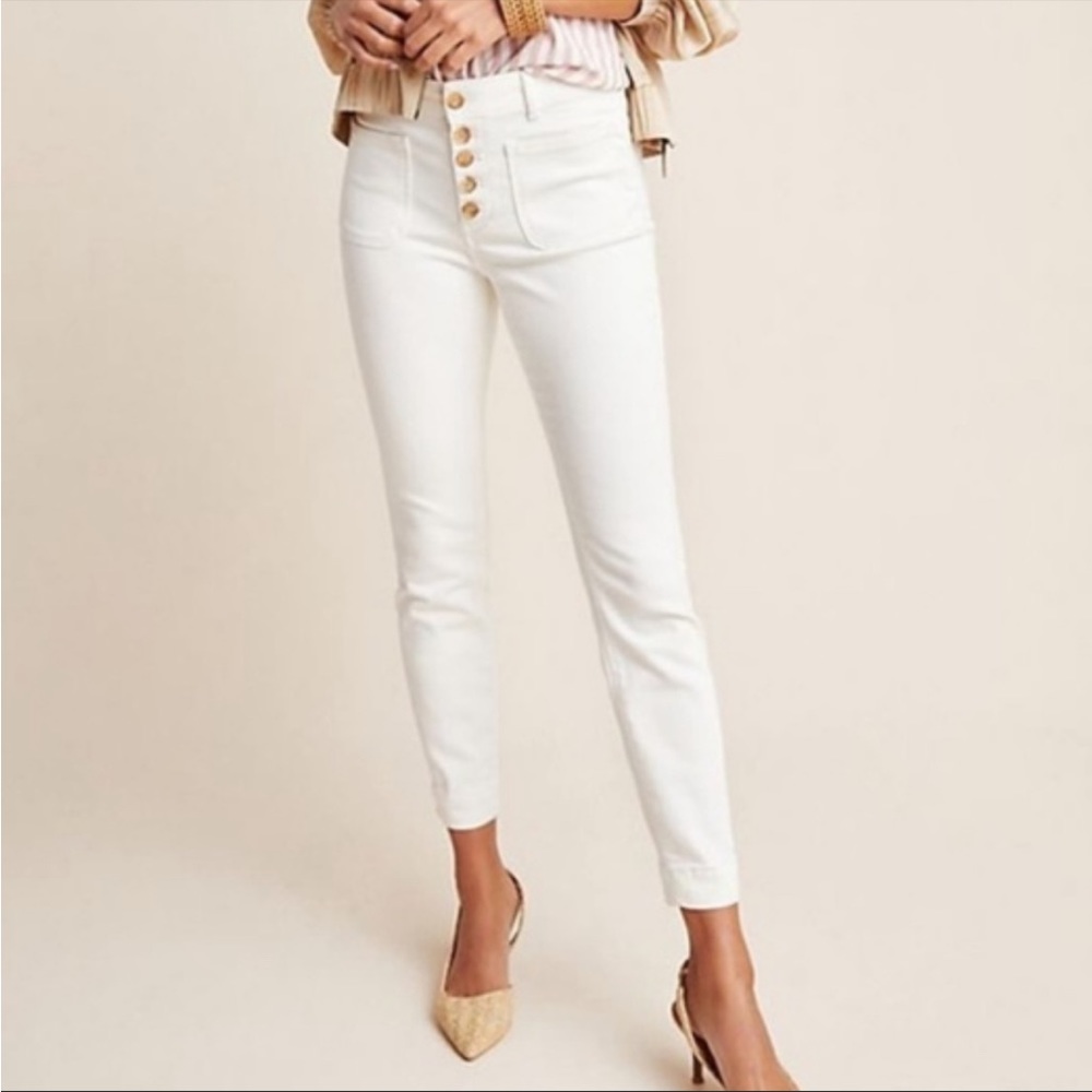 Pilcro and the Letterpress White High-Rise Button-Fly Jeggings